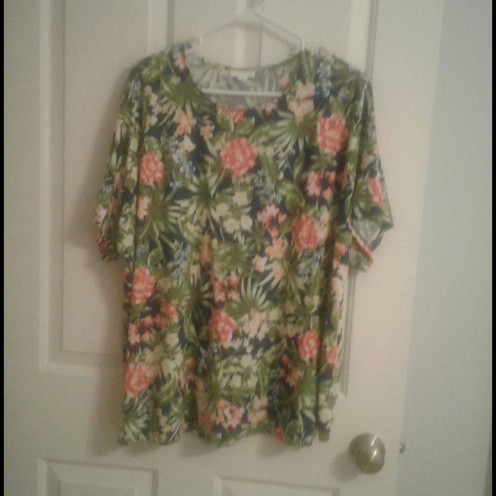 J Jill Vacation Print Short Sleeve Blouse 4X